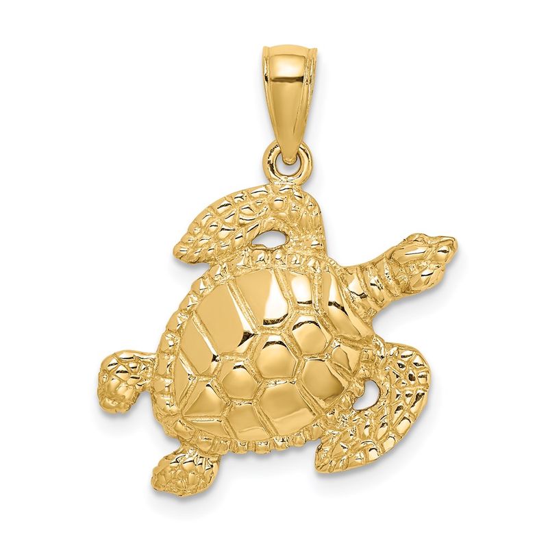 14k Yellow Gold Textured Sea Turtle Charm 707$